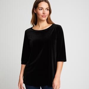 JACLYN SMITH Women’s Black Velvet Top Short Sleeve Blouse Large Holiday NWT